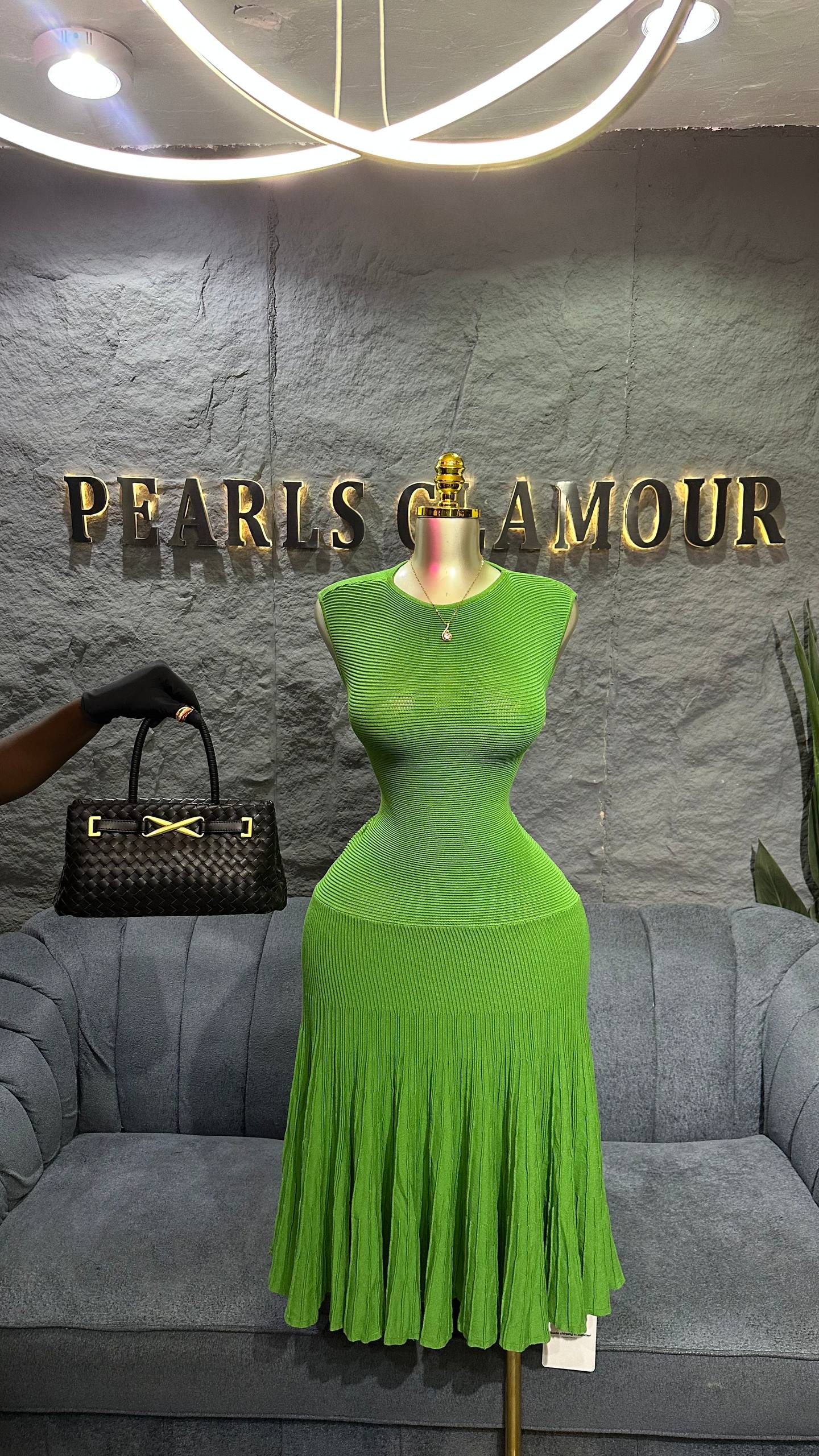 Green long armless dress D0835