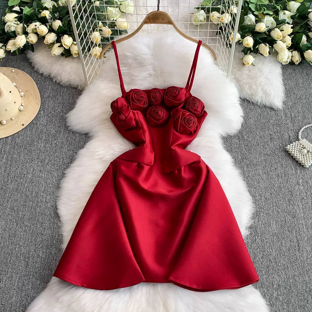 Rose flower exported stereo dress D0846