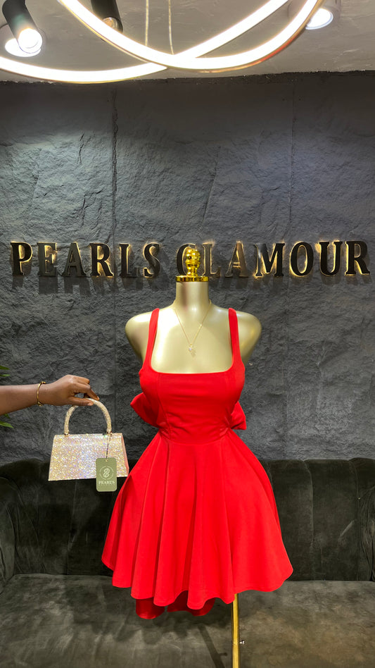 Pricy red bow dress D0467