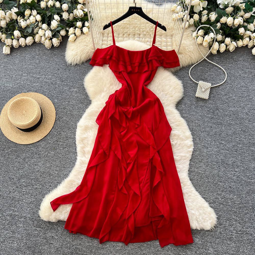 Hot red dress D0857
