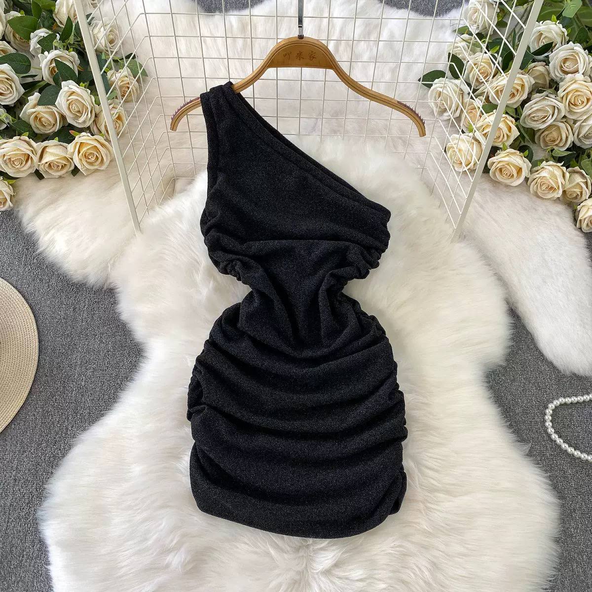 Off shoulder asymmetrical dress D0764