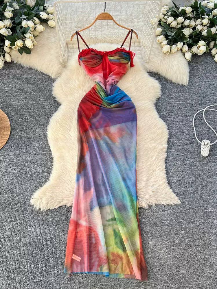 Meshed colored dress D0850