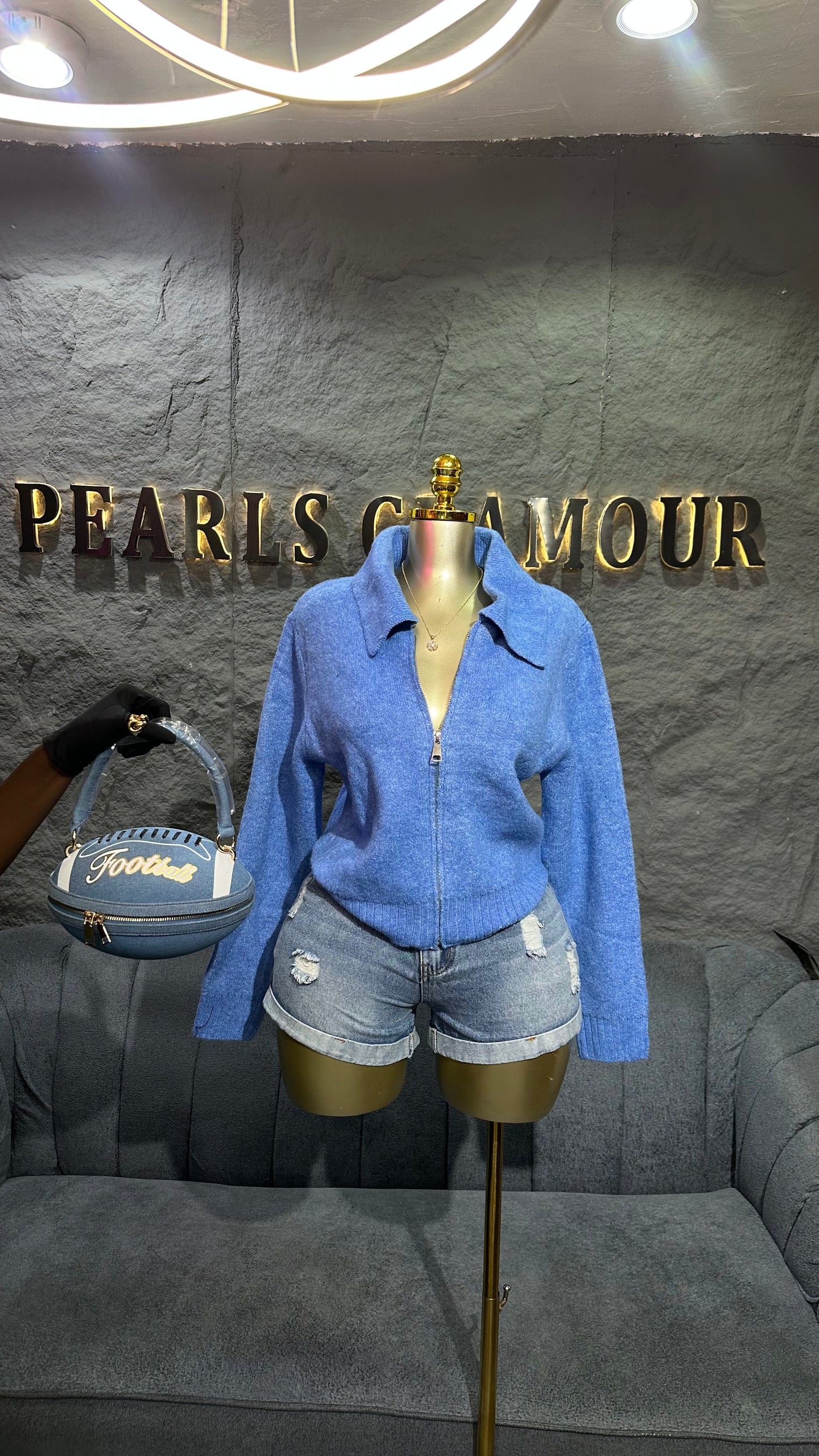 Blue sweat zipper top T0975