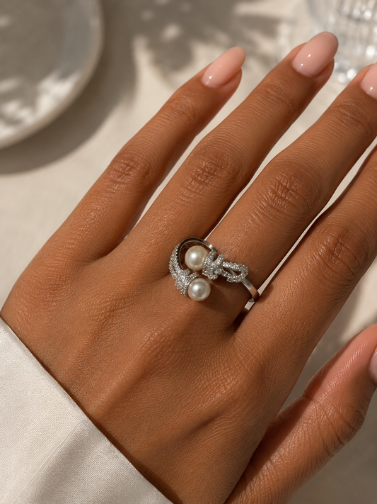 Silver pearl ring R008