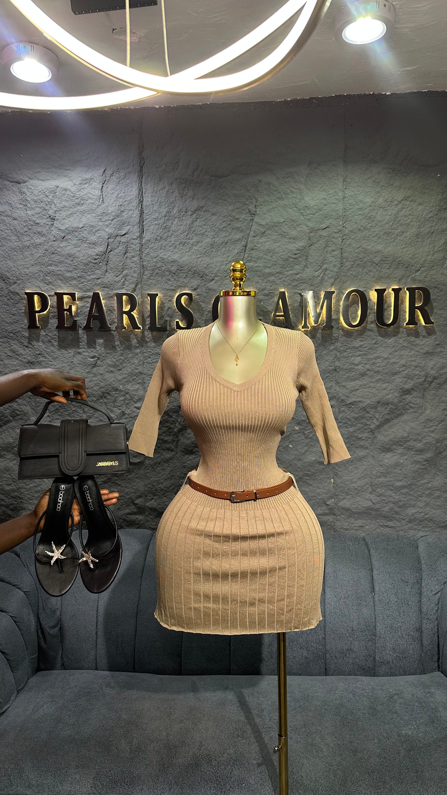 Caramel stretchy dress D0863