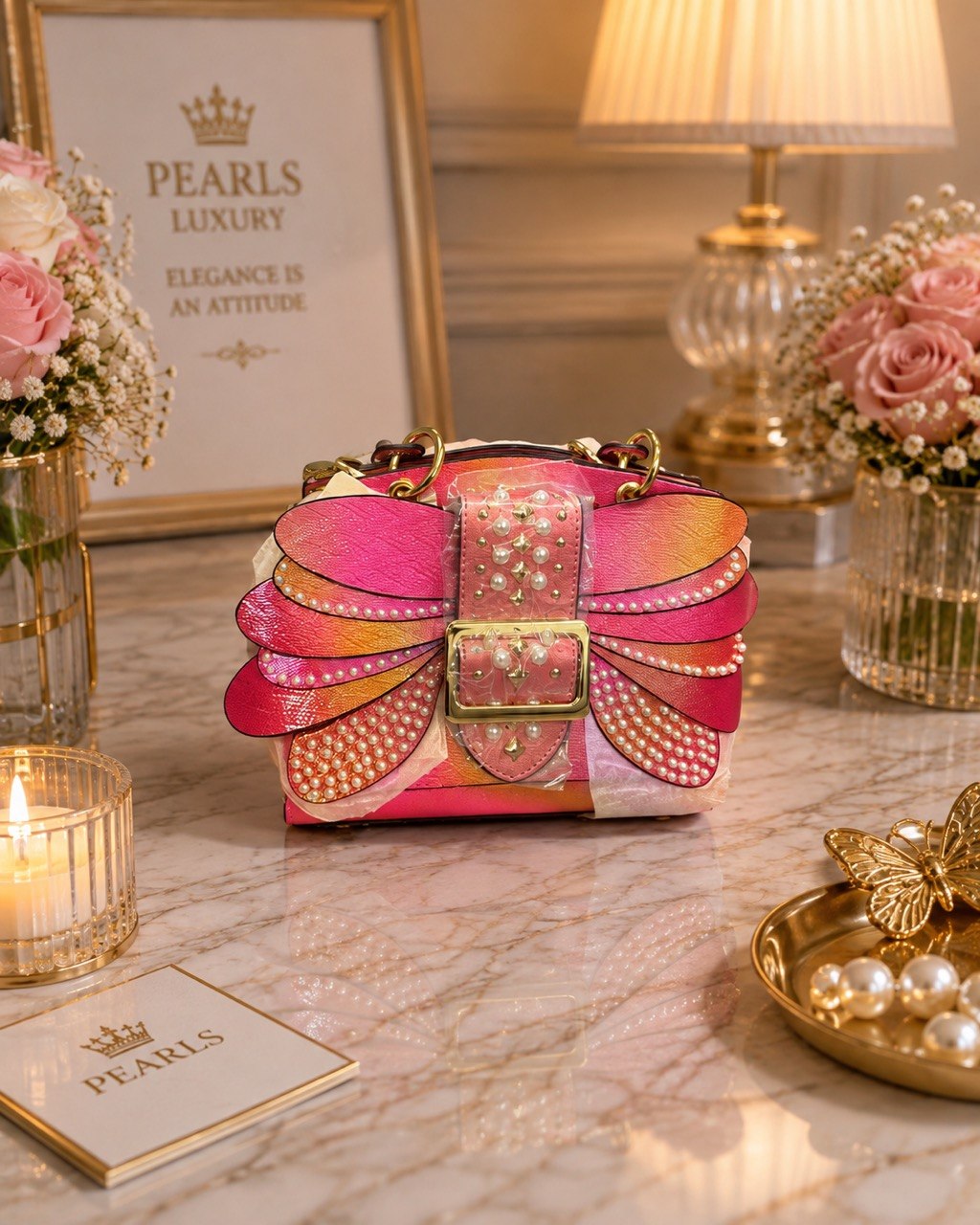 Pink butterfly bag b409